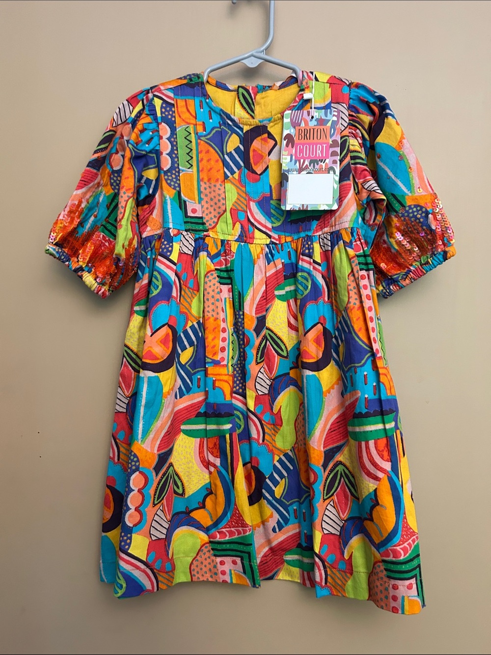 Briton Court Girls' Multicolor Printed Cotton Dress